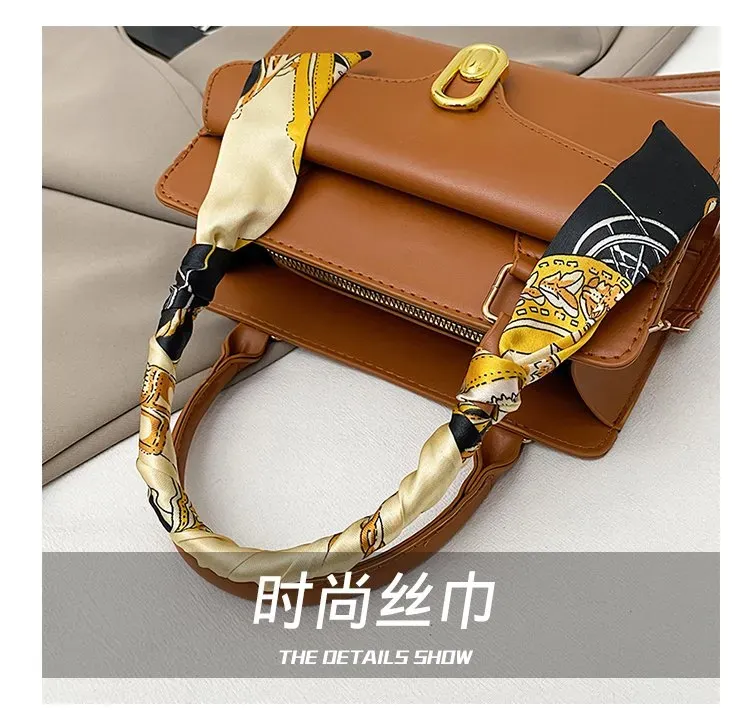 Tas Selempang Wanita Bahan PU Sintetis Motif Print Bentuk Kotak Tali Panjang untuk Jualan