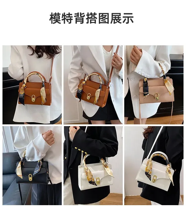 Tas Selempang Wanita Bahan PU Sintetis Motif Print Bentuk Kotak Tali Panjang untuk Jualan