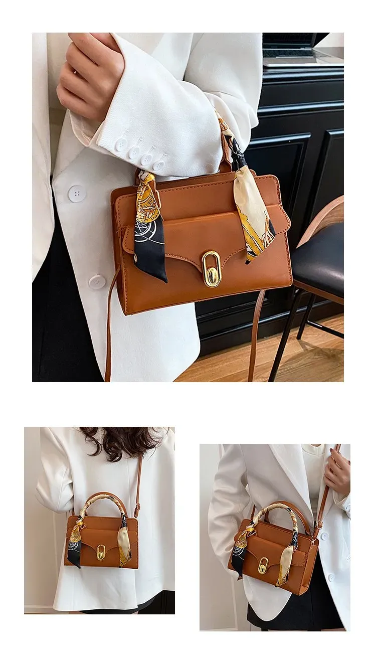 Tas Selempang Wanita Bahan PU Sintetis Motif Print Bentuk Kotak Tali Panjang untuk Jualan