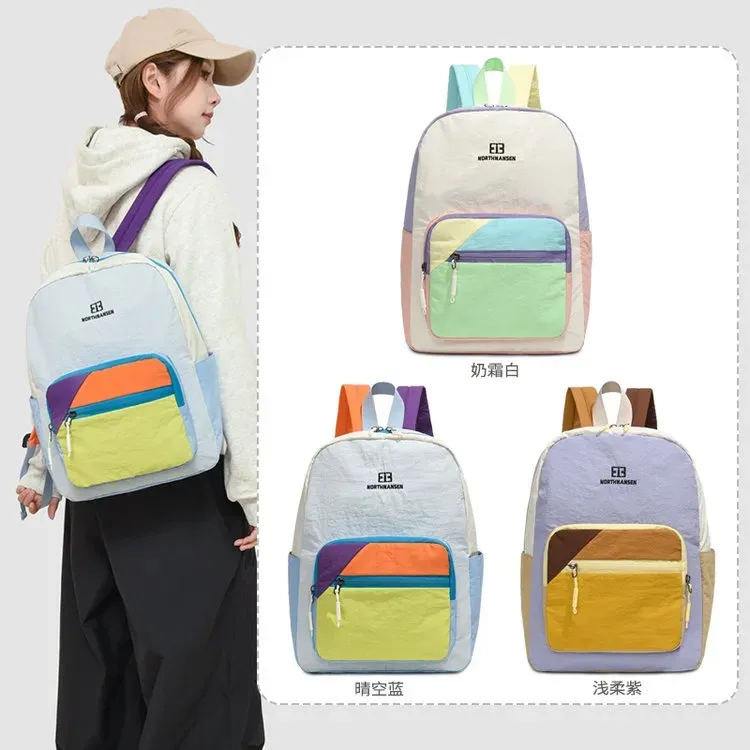 Tas Ransel Wanita Bahan Nylon Polos Bentuk Kotak Tali Lebar Resleting Grosir Import
