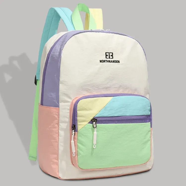 Tas Ransel Wanita Bahan Nylon Polos Bentuk Kotak Tali Lebar Resleting Grosir Import