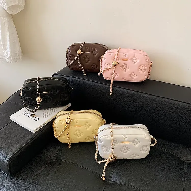 Tas Selempang Wanita Bahan PU Sintetis Motif Print Warna Hitam Bentuk Kotak Tali Stok China