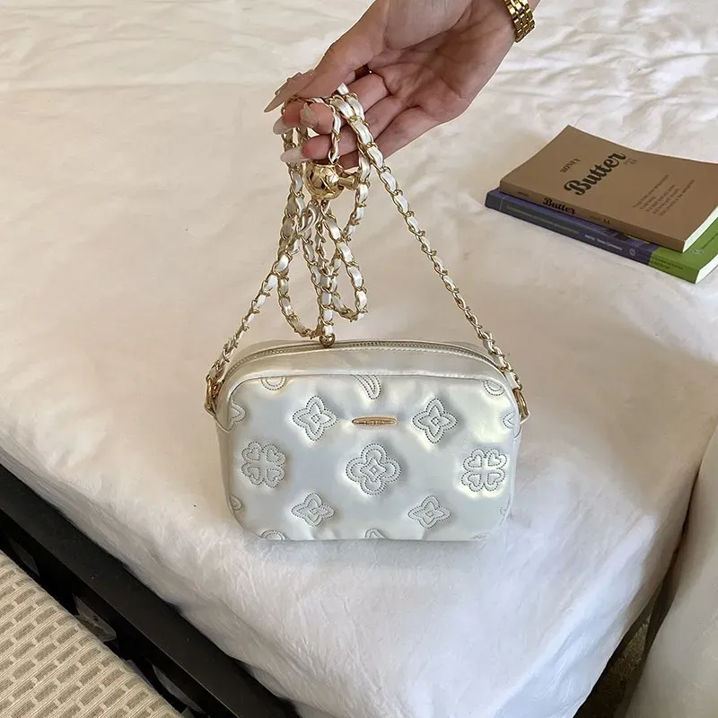 Tas Selempang Wanita Bahan PU Sintetis Motif Print Warna Hitam Bentuk Kotak Tali untuk Toko