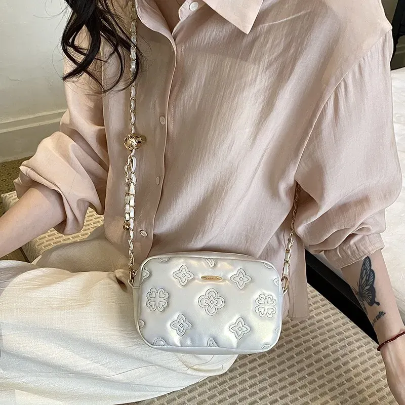 Tas Selempang Wanita Bahan PU Sintetis Motif Print Warna Hitam Bentuk Kotak Tali untuk Toko