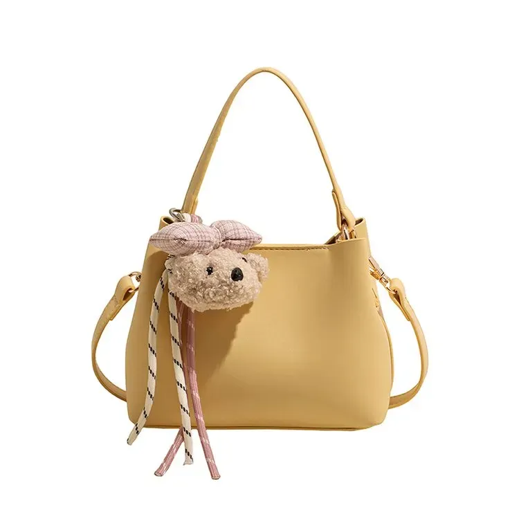Tas Selempang Wanita Bahan PU Sintetis Polos Warna Kuning Bentuk Kotak Tali Grosir Import