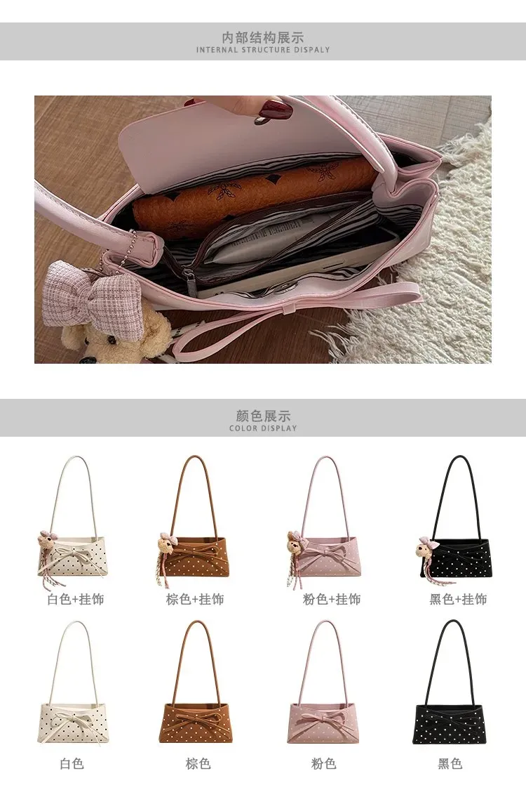 Tas Selempang Wanita Bahan PU Sintetis Motif Polkadot Warna Putih Bentuk Kotak Pilihan Reseller