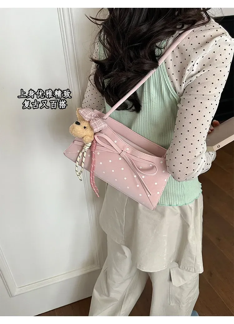 Tas Selempang Wanita Bahan PU Sintetis Motif Polkadot Warna Putih Bentuk Kotak Pilihan Reseller
