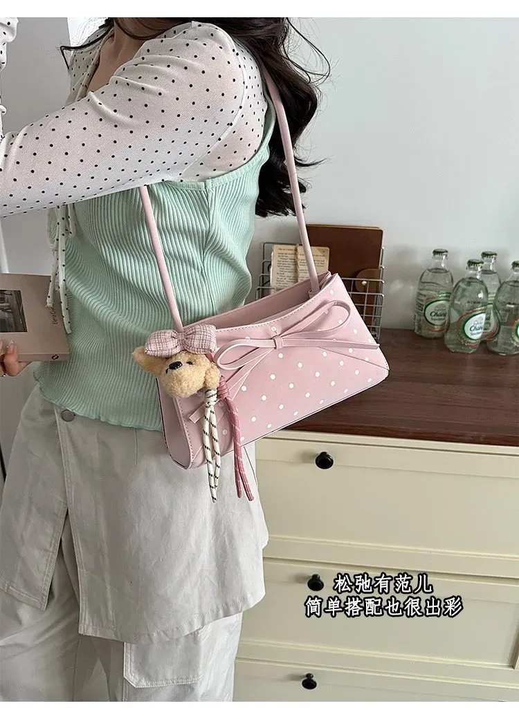 Tas Selempang Wanita Bahan PU Sintetis Motif Polkadot Warna Putih Bentuk Kotak Pilihan Reseller