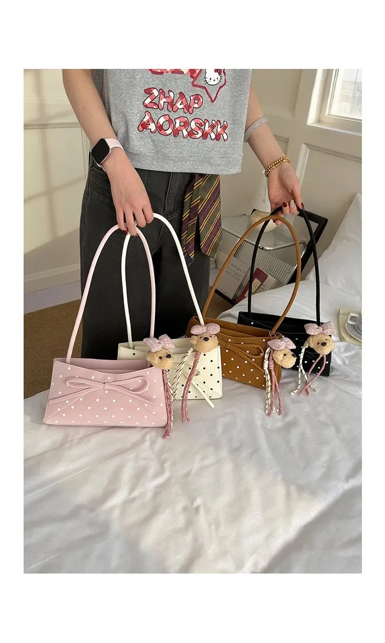 Tas Selempang Wanita Bahan PU Sintetis Motif Polkadot Warna Putih Bentuk Kotak Pilihan Reseller