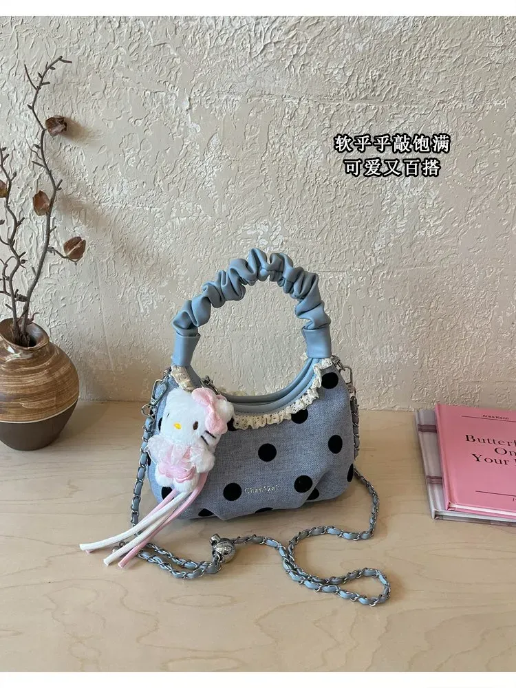 Tas Selempang Wanita Bahan PU Sintetis Motif Polkadot Bentuk Kotak Tali Panjang Model Import