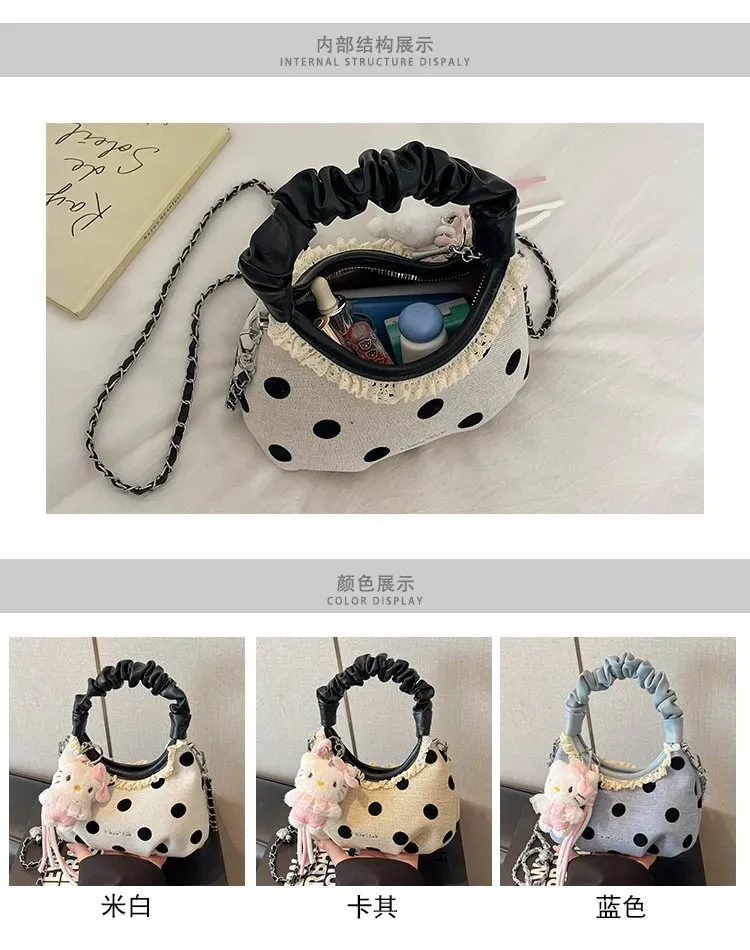 Tas Selempang Wanita Bahan PU Sintetis Motif Polkadot Bentuk Kotak Tali Panjang Model Import