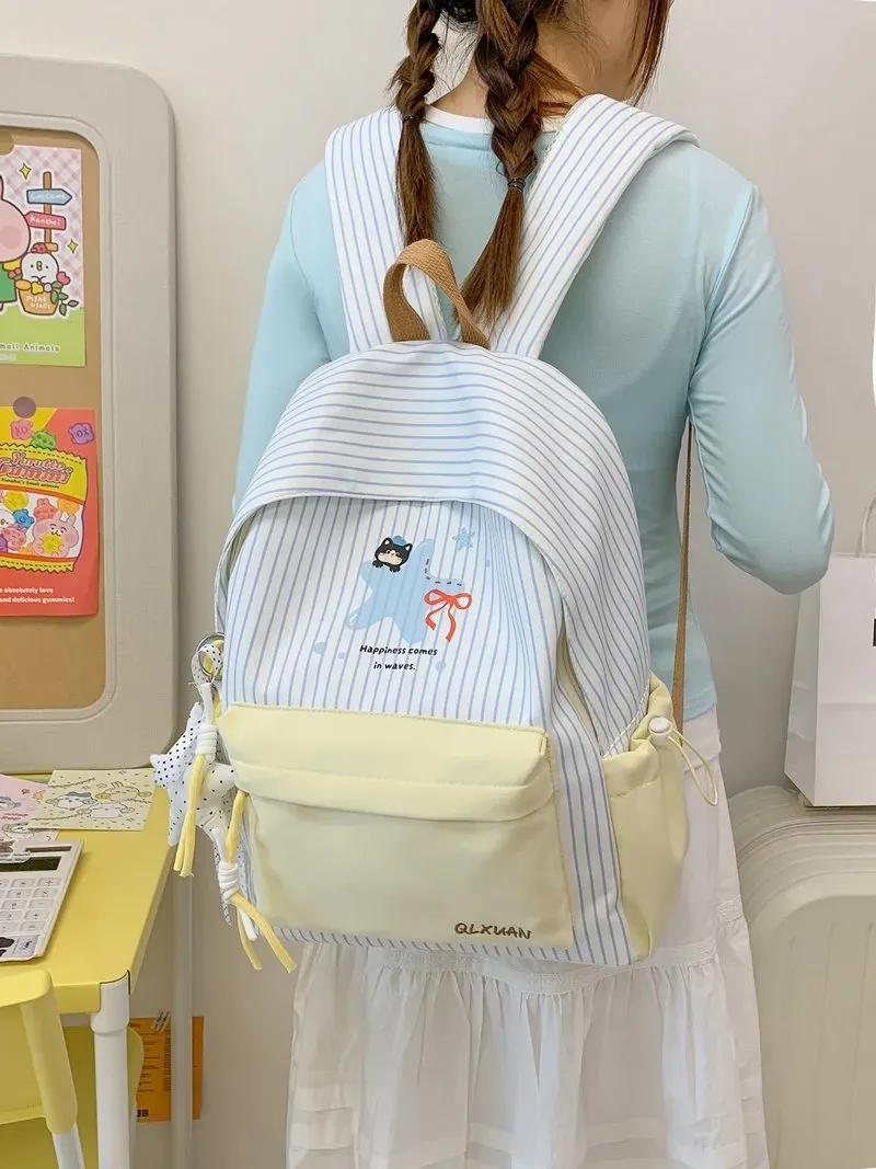 Tas Selempang Wanita Bahan Nylon Motif Polkadot Warna Biru Resleting Grosir Import