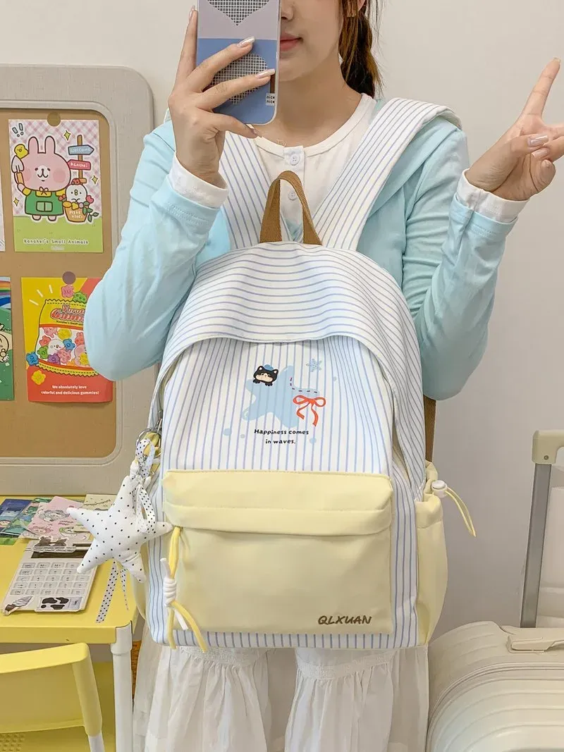 Tas Selempang Wanita Bahan Nylon Motif Polkadot Warna Biru Resleting Grosir Import