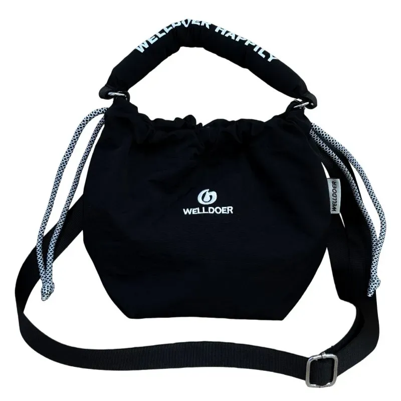 Tas Bucket Wanita Bahan Nylon Polos Warna Putih Bentuk Bucket Tali Panjang Grosir Import
