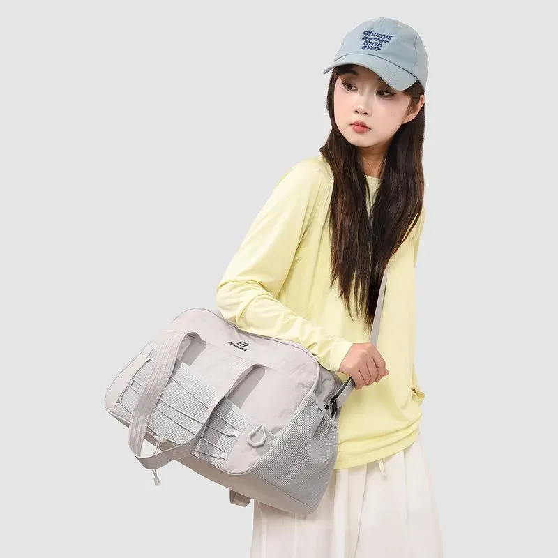 Tas Selempang Wanita Bahan Nylon Polos Bentuk Kotak Tali Serut Resleting Grosir Import