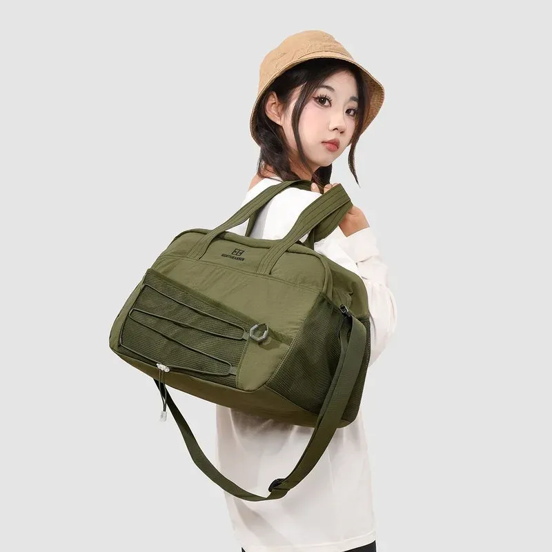Tas Selempang Wanita Bahan Nylon Polos Bentuk Kotak Tali Serut Resleting Grosir Import