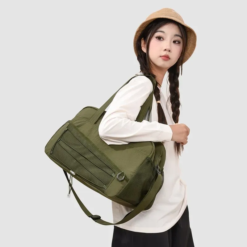 Tas Selempang Wanita Bahan Nylon Polos Bentuk Kotak Tali Serut Resleting Grosir Import