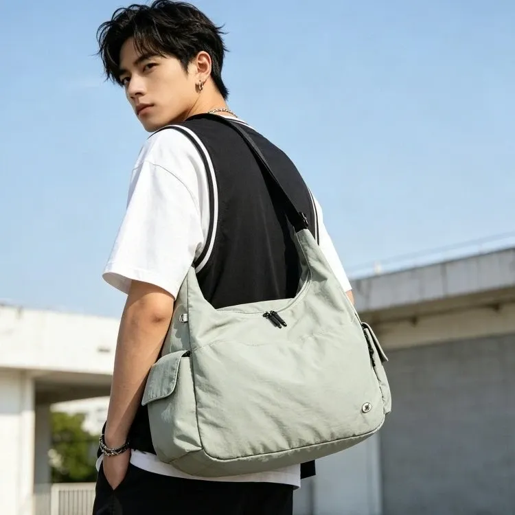Tas Selempang Wanita Bahan Nylon Polos Warna Hitam Model Hobo Tali Panjang Grosir Import