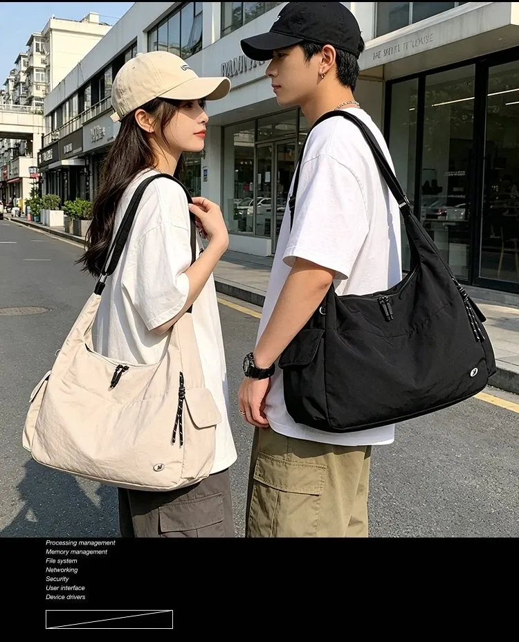 Tas Selempang Wanita Bahan Nylon Polos Warna Hitam Model Hobo Tali Panjang Grosir Import