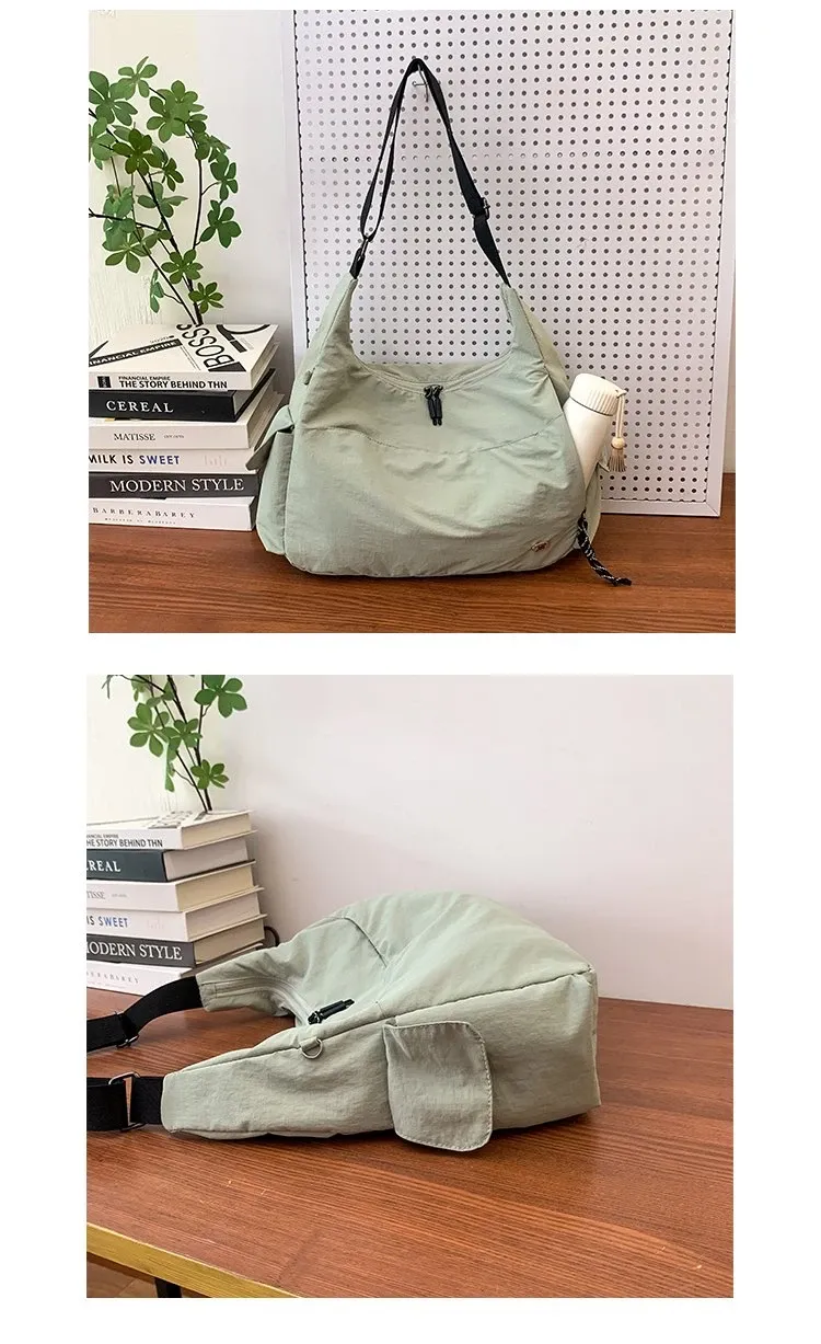 Tas Selempang Wanita Bahan Nylon Polos Warna Hitam Model Hobo Tali Panjang Grosir Import
