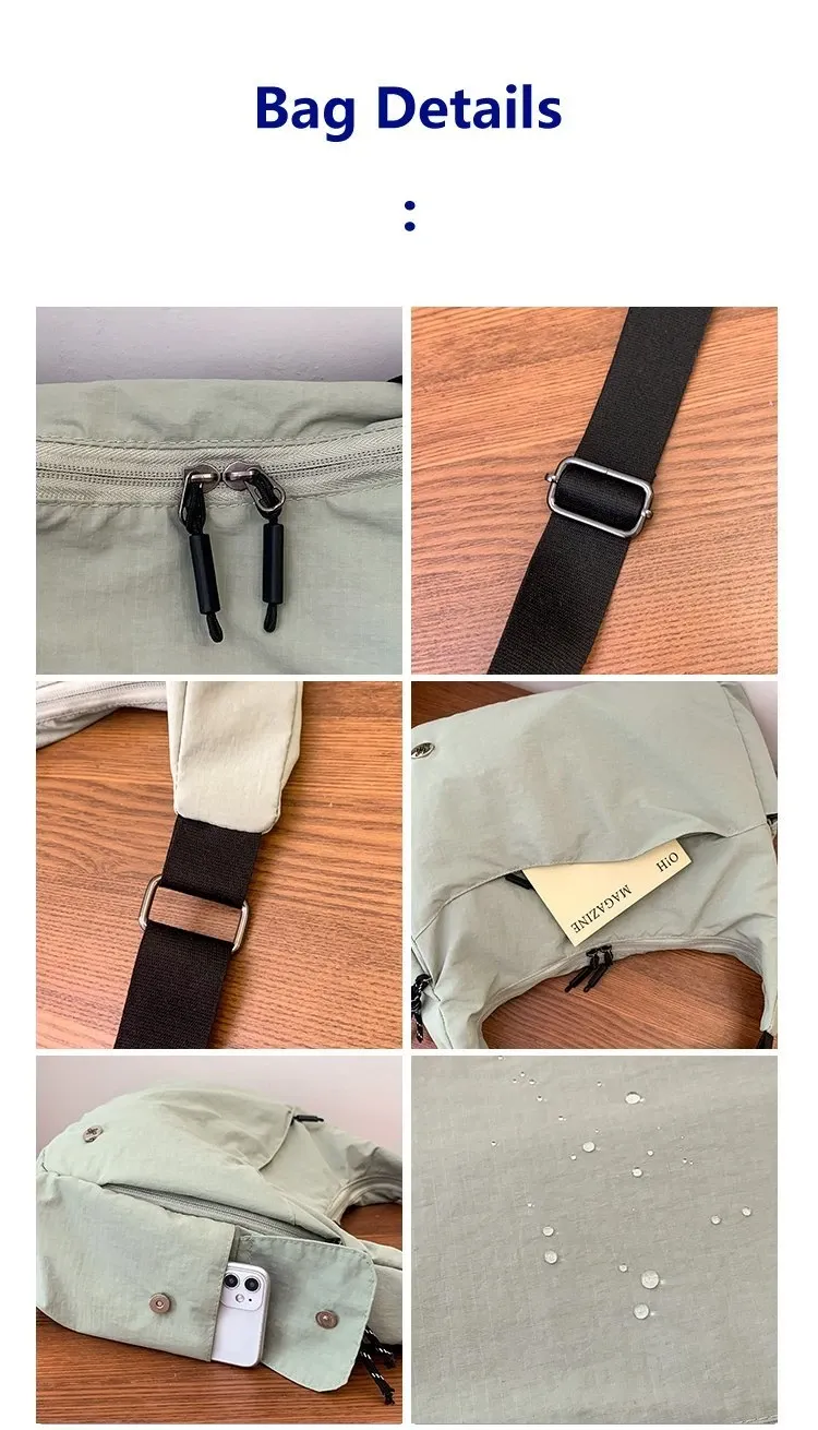 Tas Selempang Wanita Bahan Nylon Polos Warna Hitam Model Hobo Tali Panjang Grosir Import