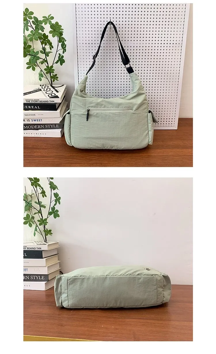 Tas Selempang Wanita Bahan Nylon Polos Warna Hitam Model Hobo Tali Panjang Grosir Import