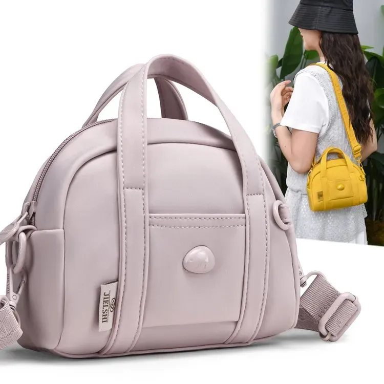 Tas Selempang Wanita Bahan Nylon Polos Warna Ungu Bentuk Kotak Tali Panjang Grosir Import