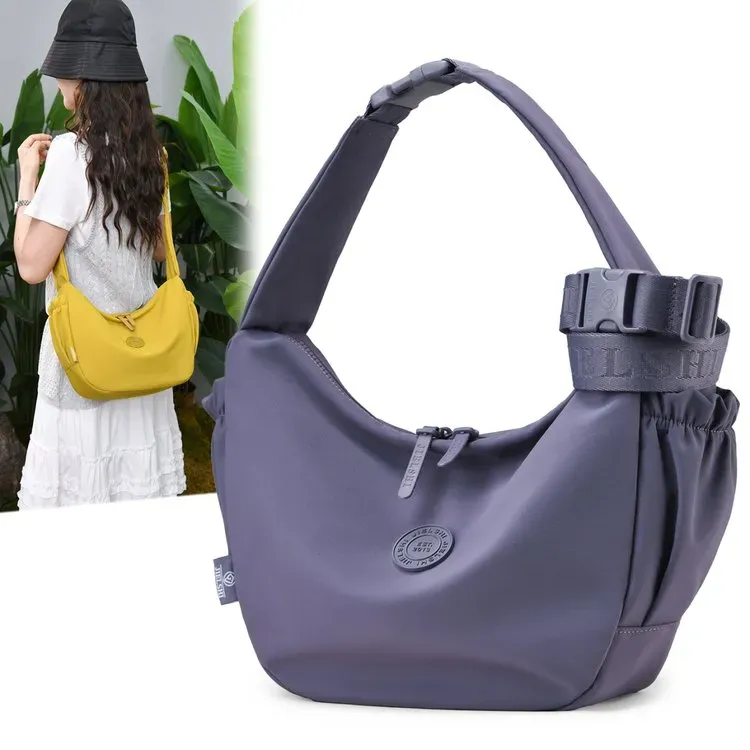 Tas Selempang Wanita Bahan Nylon Polos Warna Ungu Bentuk Kotak Tali Panjang Grosir Import
