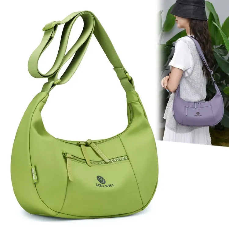 Tas Selempang Wanita Bahan Nylon Polos Warna Ungu Bentuk Kotak Tali Panjang Grosir Import