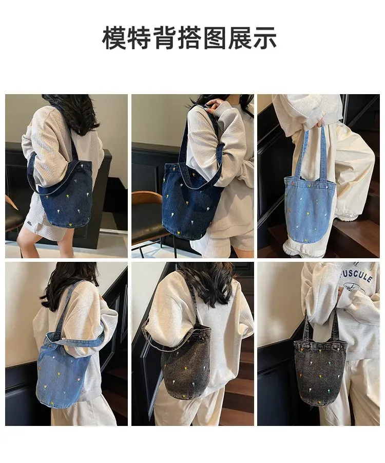Tas Bucket Wanita Bahan PU Sintetis Motif Print Warna Biru Bentuk Bucket Tali Grosir Import