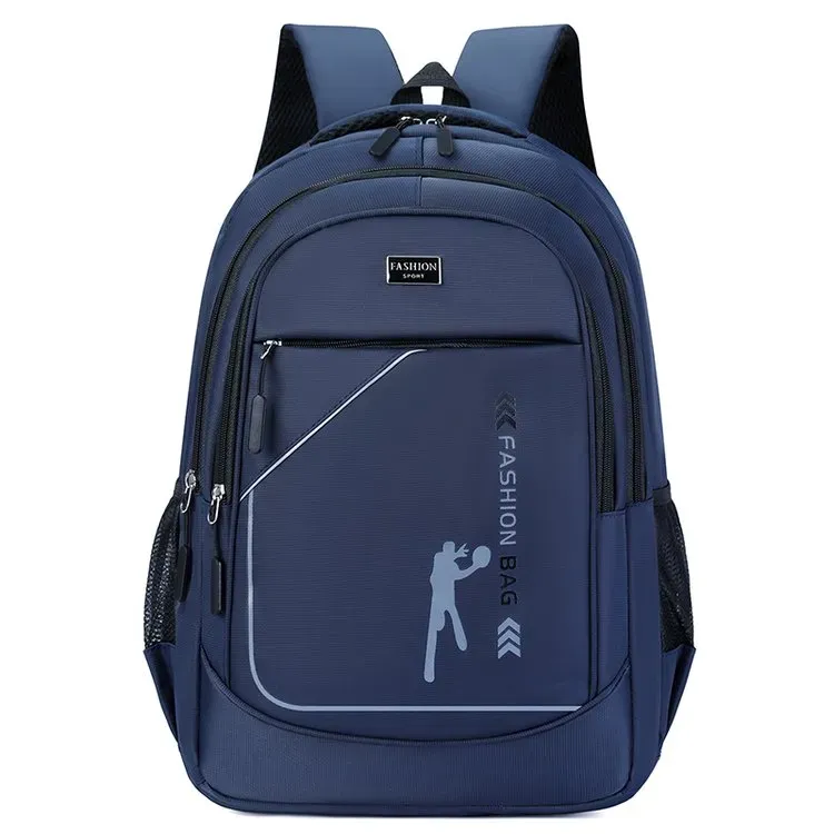 Tas Ransel Pria Bahan Oxford Polos Warna Biru Bentuk Kotak Tali Lebar Resleting Grosir Import