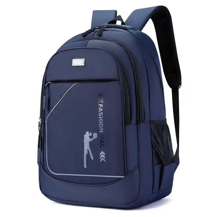 Tas Ransel Pria Bahan Oxford Polos Warna Biru Bentuk Kotak Tali Lebar Resleting Grosir Import