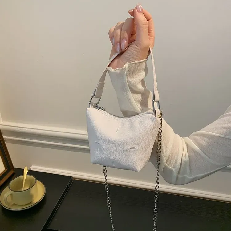 Tas Selempang Wanita Bahan PU Sintetis Polos Warna Putih Bentuk Kotak Tali untuk Toko Online
