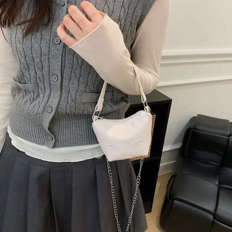 Tas Selempang Wanita Bahan PU Sintetis Polos Warna Putih Bentuk Kotak Tali untuk Toko Online