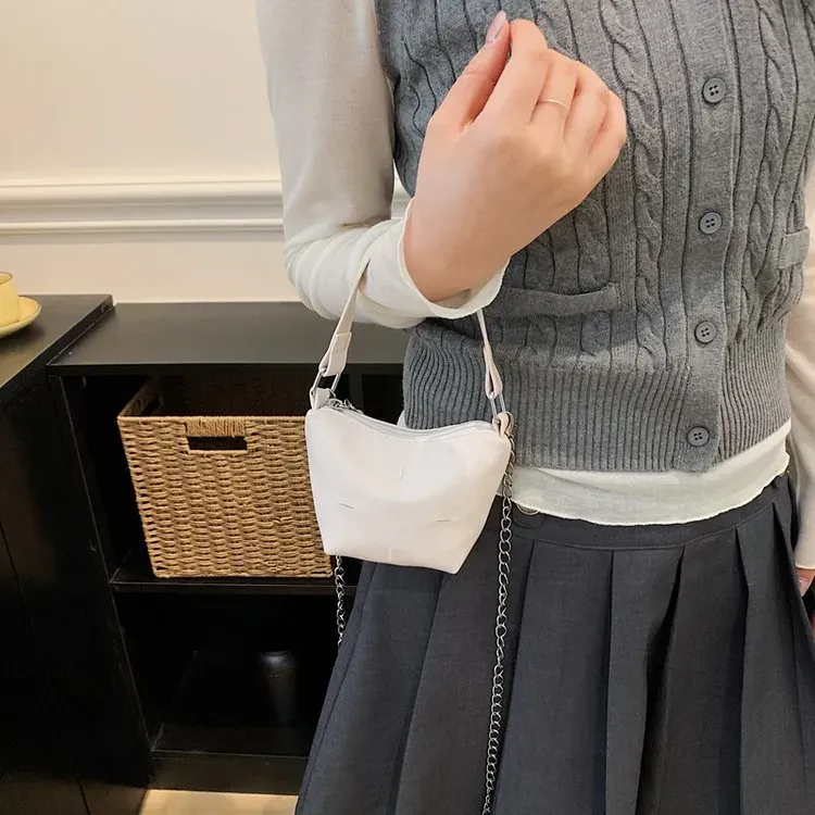 Tas Selempang Wanita Bahan PU Sintetis Polos Warna Putih Bentuk Kotak Tali untuk Toko Online