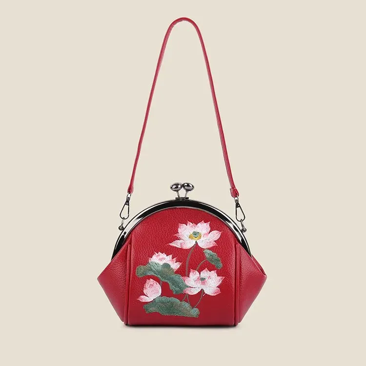 Tas Selempang Wanita Bahan PU Sintetis Motif Floral Warna Hitam Bentuk Kotak Grosir Import