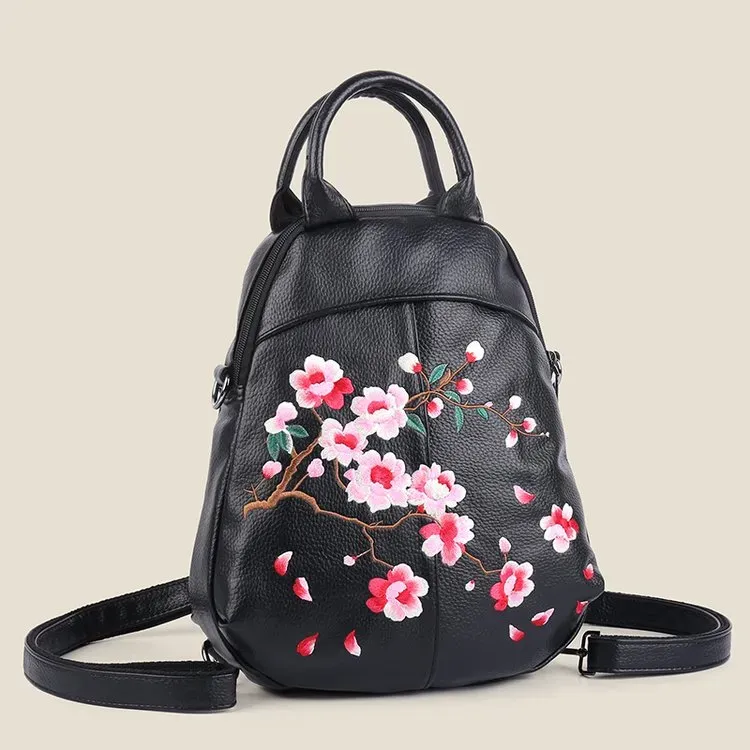 Tas Selempang Wanita Bahan PU Sintetis Motif Floral Warna Hitam Bentuk Kotak Grosir Import