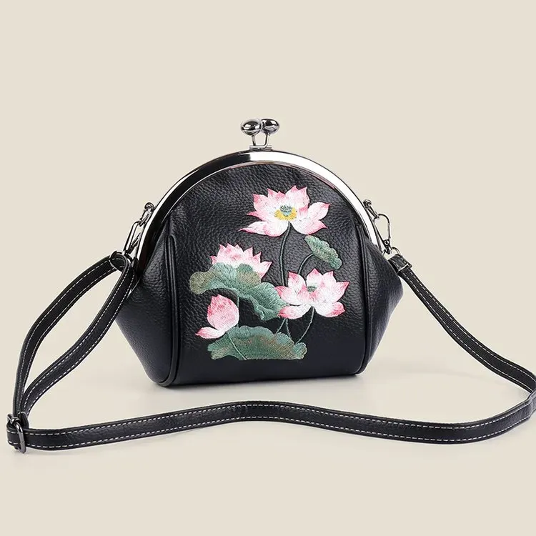 Tas Selempang Wanita Bahan PU Sintetis Motif Floral Warna Hitam Bentuk Kotak Grosir Import