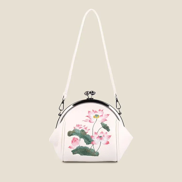 Tas Selempang Wanita Bahan PU Sintetis Motif Floral Warna Hitam Bentuk Kotak Grosir Import