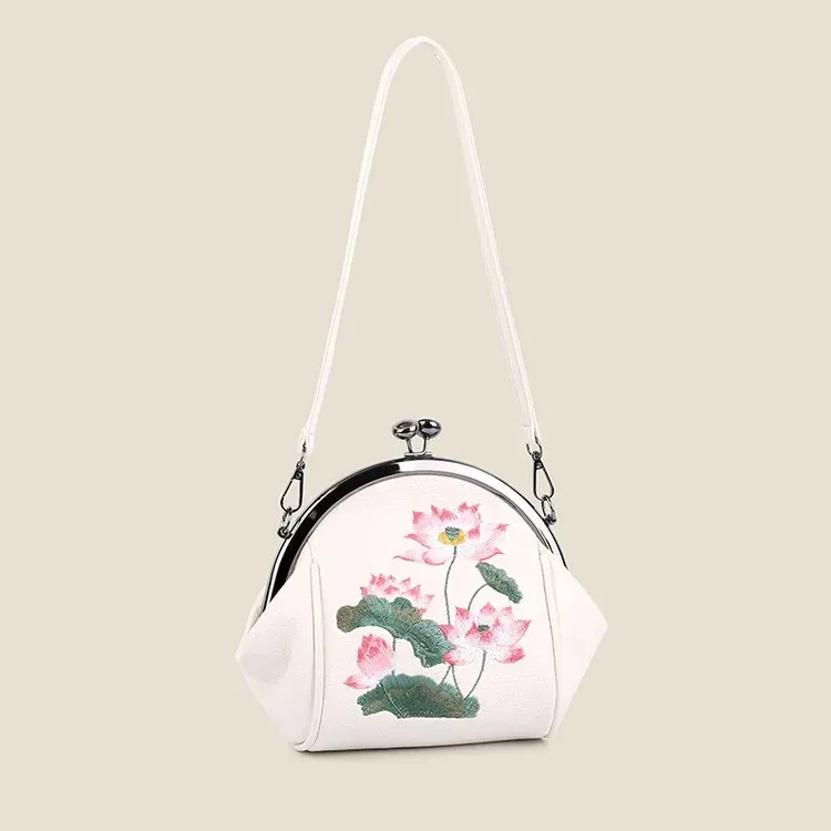 Tas Selempang Wanita Bahan PU Sintetis Motif Floral Warna Hitam Bentuk Kotak Grosir Import