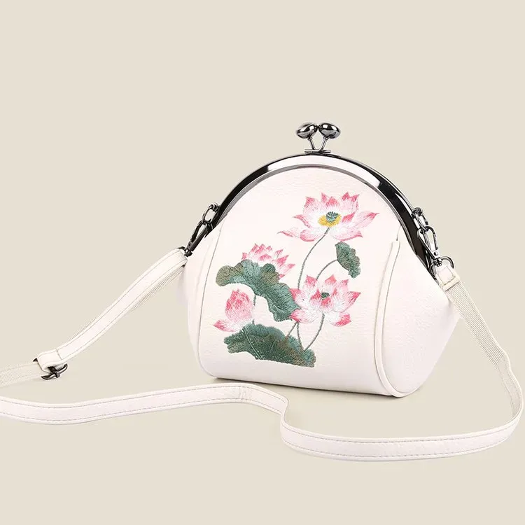 Tas Selempang Wanita Bahan PU Sintetis Motif Floral Warna Hitam Bentuk Kotak Grosir Import