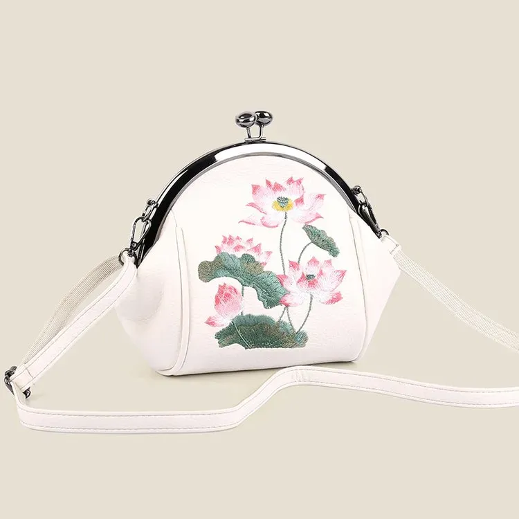 Tas Selempang Wanita Bahan PU Sintetis Motif Floral Warna Hitam Bentuk Kotak Grosir Import