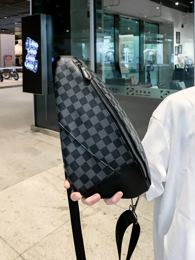 Tas Selempang Pria Bahan Nylon Motif Cekrek Warna Hitam Bentuk Kotak Tali Lebar Grosir Import