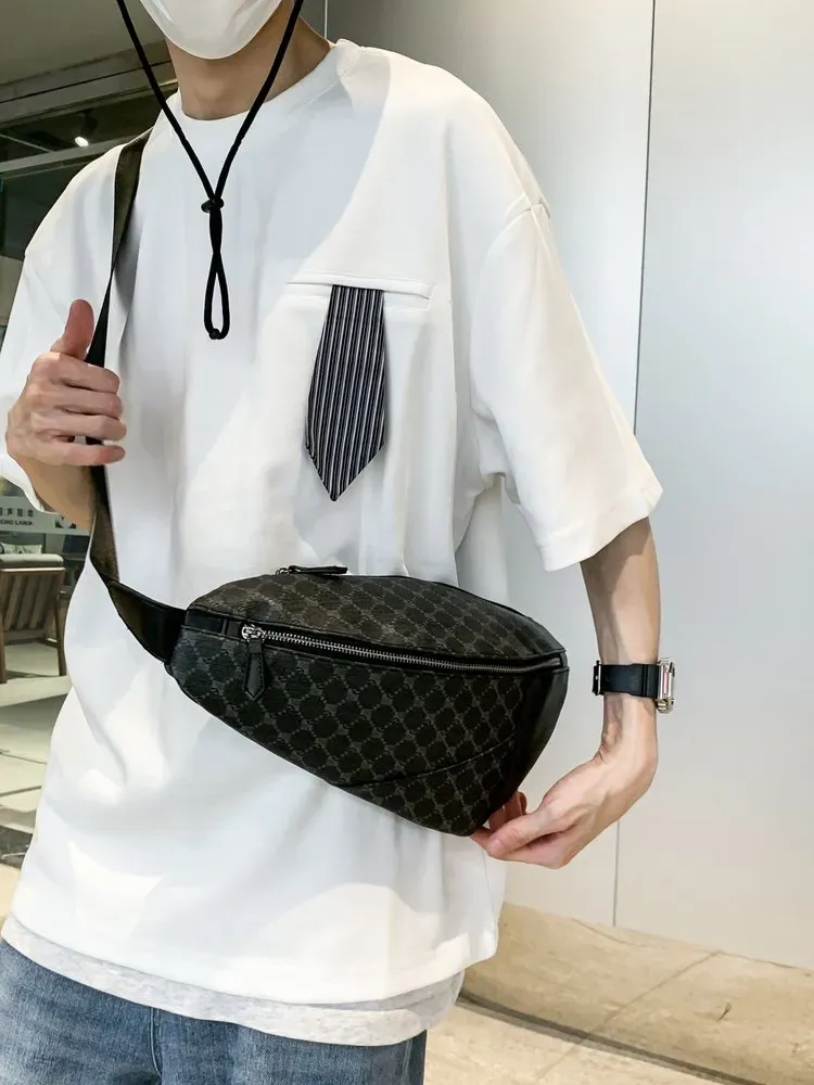 Tas Selempang Pria Bahan Nylon Motif Cekrek Warna Hitam Bentuk Kotak Tali Lebar Grosir Import