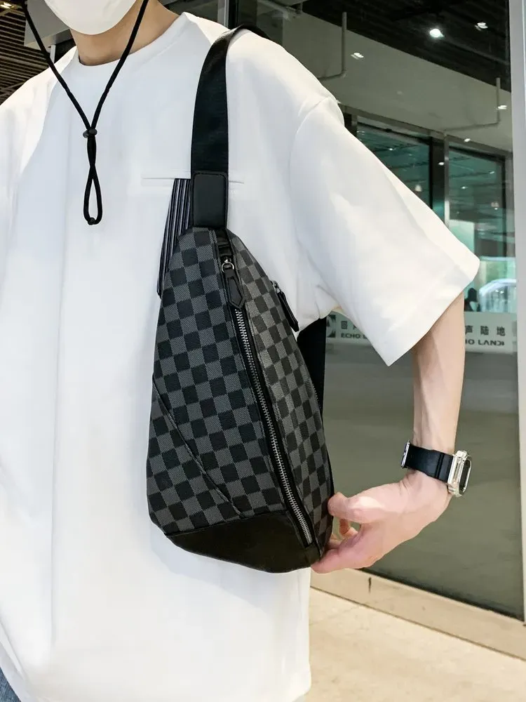 Tas Selempang Pria Bahan Nylon Motif Cekrek Warna Hitam Bentuk Kotak Tali Lebar Grosir Import