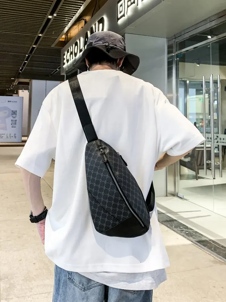 Tas Selempang Pria Bahan Nylon Motif Cekrek Warna Hitam Bentuk Kotak Tali Lebar Grosir Import
