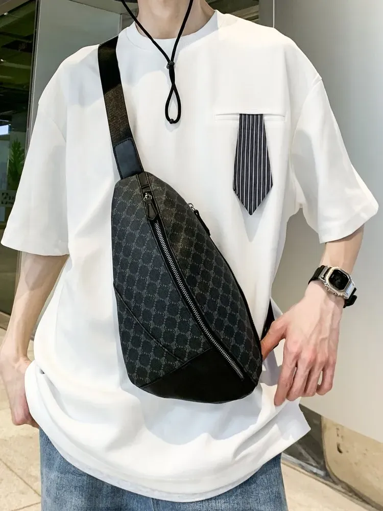 Tas Selempang Pria Bahan Nylon Motif Cekrek Warna Hitam Bentuk Kotak Tali Lebar Grosir Import
