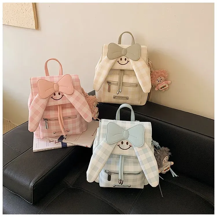 Tas Ransel Wanita Bahan Nylon Motif Print Warna Pink Bentuk Kotak Tali Panjang Resleting