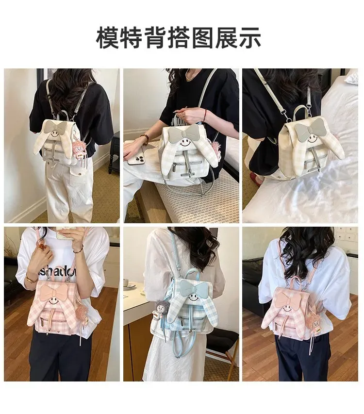 Tas Ransel Wanita Bahan Nylon Motif Print Warna Pink Bentuk Kotak Tali Panjang Resleting
