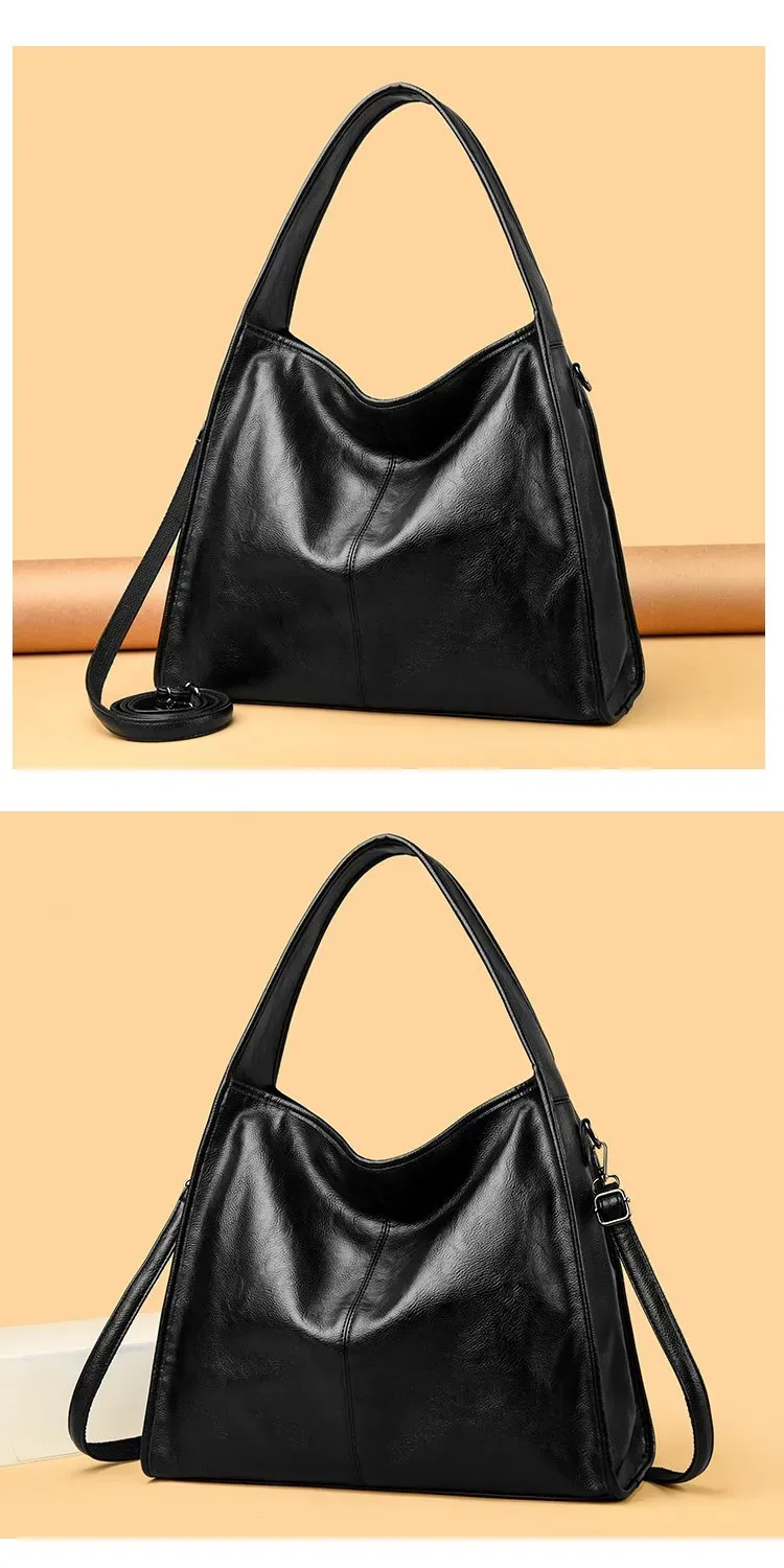 Tas Selempang Wanita Bahan PU Sintetis Polos Warna Hitam Model Hobo Tali Panjang Harga Grosir